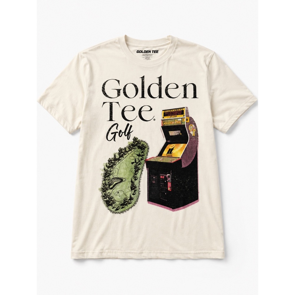 Golden Tee Golf Arcade Game Graphic T-Shirt Kids Small Cream Retro Gaming Tee